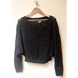 Anthropologie Pilcro Open Knit Boatneck Cropped Gray Sweater Women's Sz S